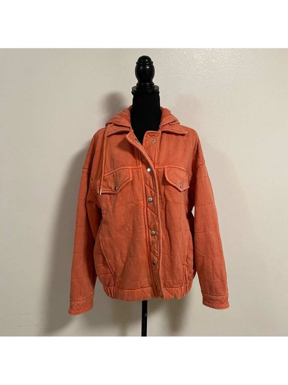 Avec Les Filles Jacket Womens Size Small Orange Hooded Quilted Jacket Oversized